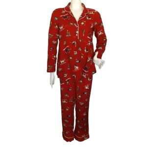 OLD NAVY Maternity Pajamas, M, Red Flannel, Dogs, 2 piece, Pullover Top, Pants